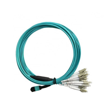 สายเคเบิลไฟเบอร์ออปติก Aqua Color OFNP MPO ถึง LC 12 Core