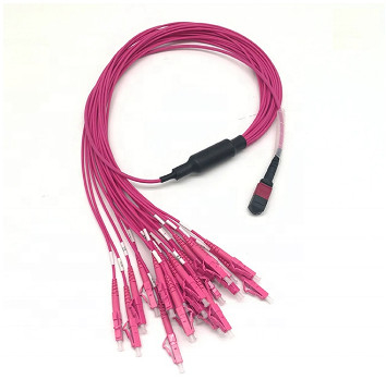 จัมเปอร์ไฟเบอร์ออปติก MPO 24 สายเคเบิลหลัก MPO Trunk ไปยัง LC Om3 Om4 สายแพทช์ไฟเบอร์ออปติก